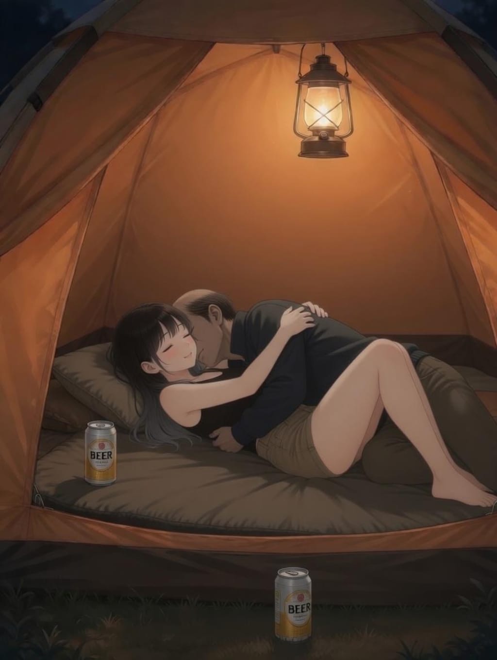 テントに男を連れ込むお姉さん