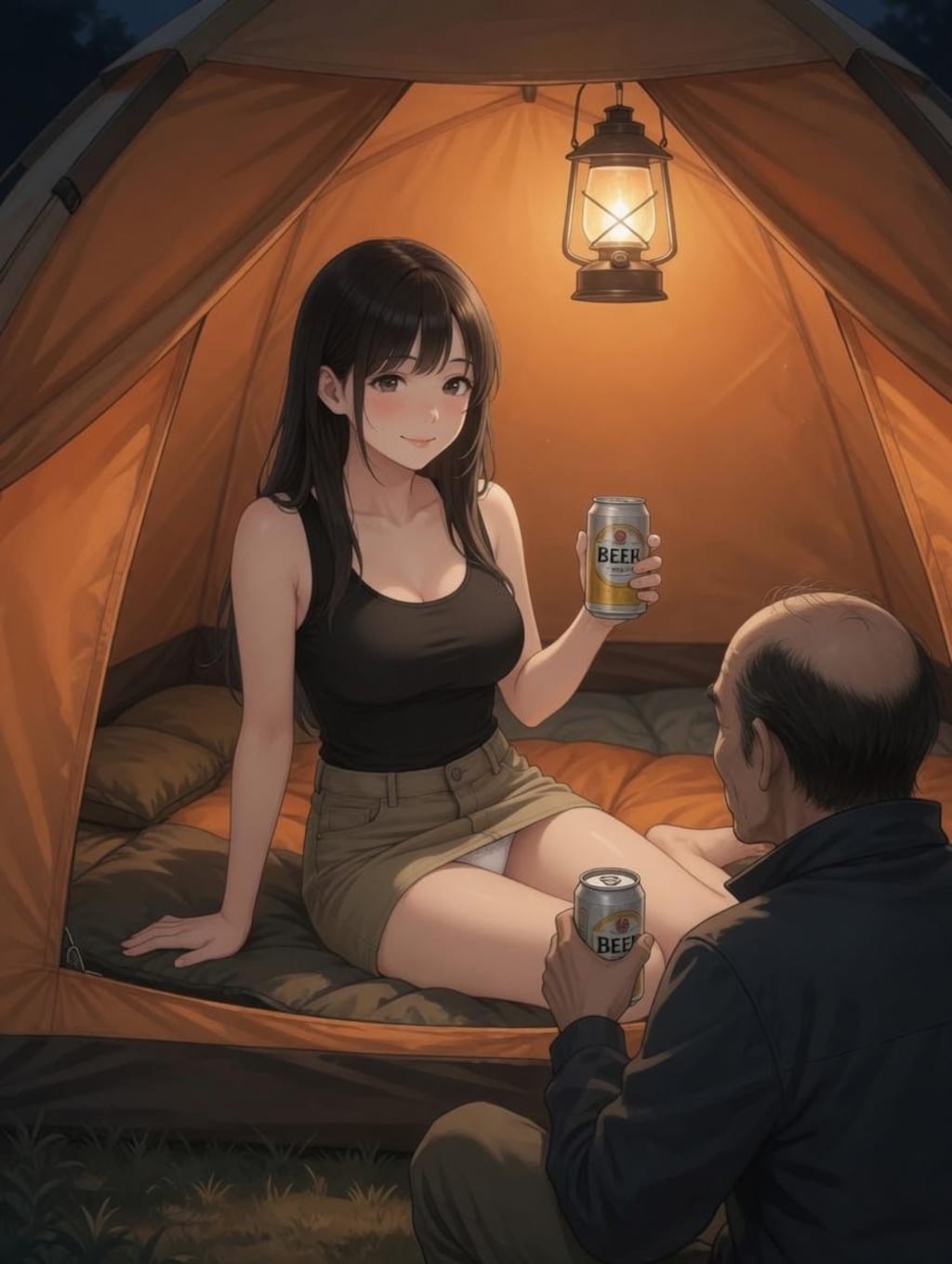 テントに男を連れ込むお姉さん