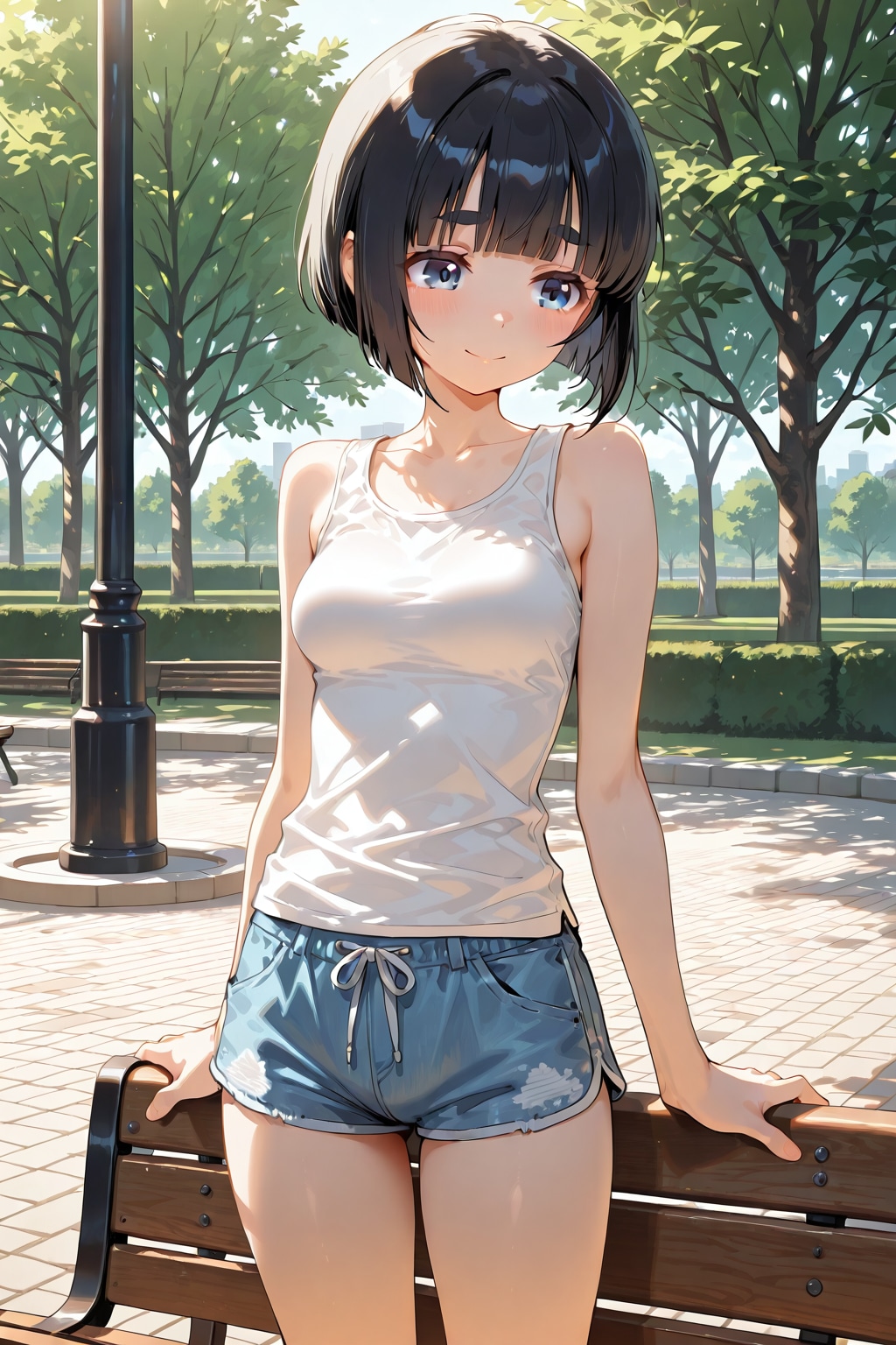 公園・タンクトップ＋ショートパンツ