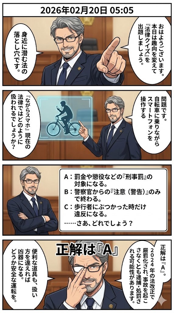自転車の「ながらスマホ」　毎日漫画5時