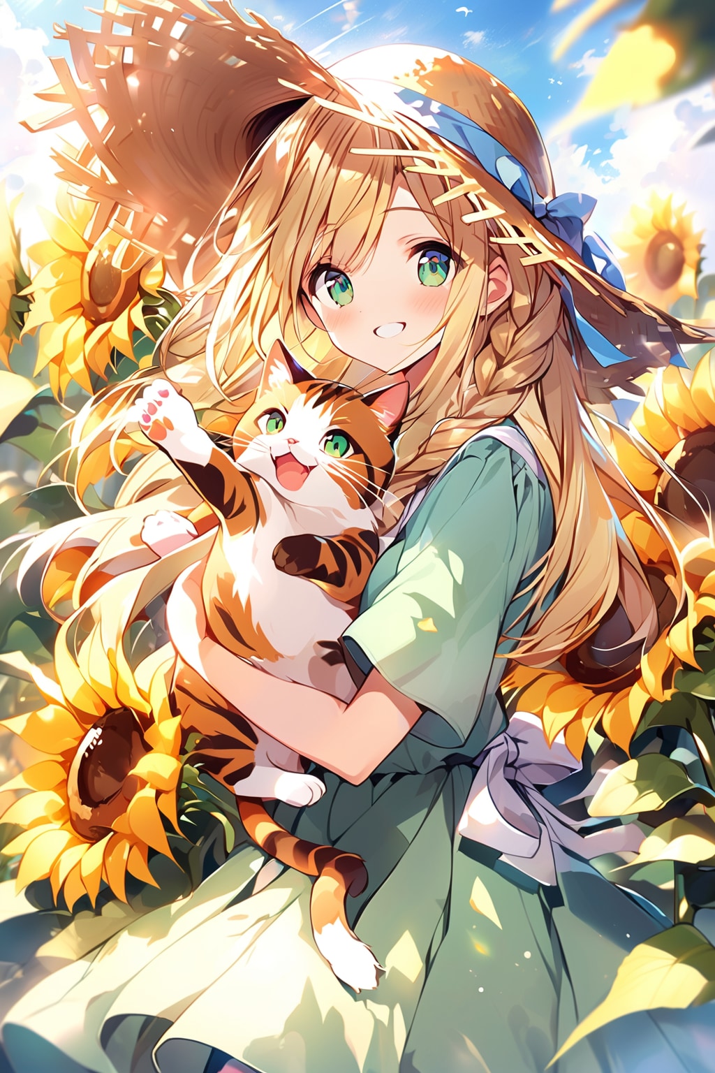 猫と少女とヒマワリと