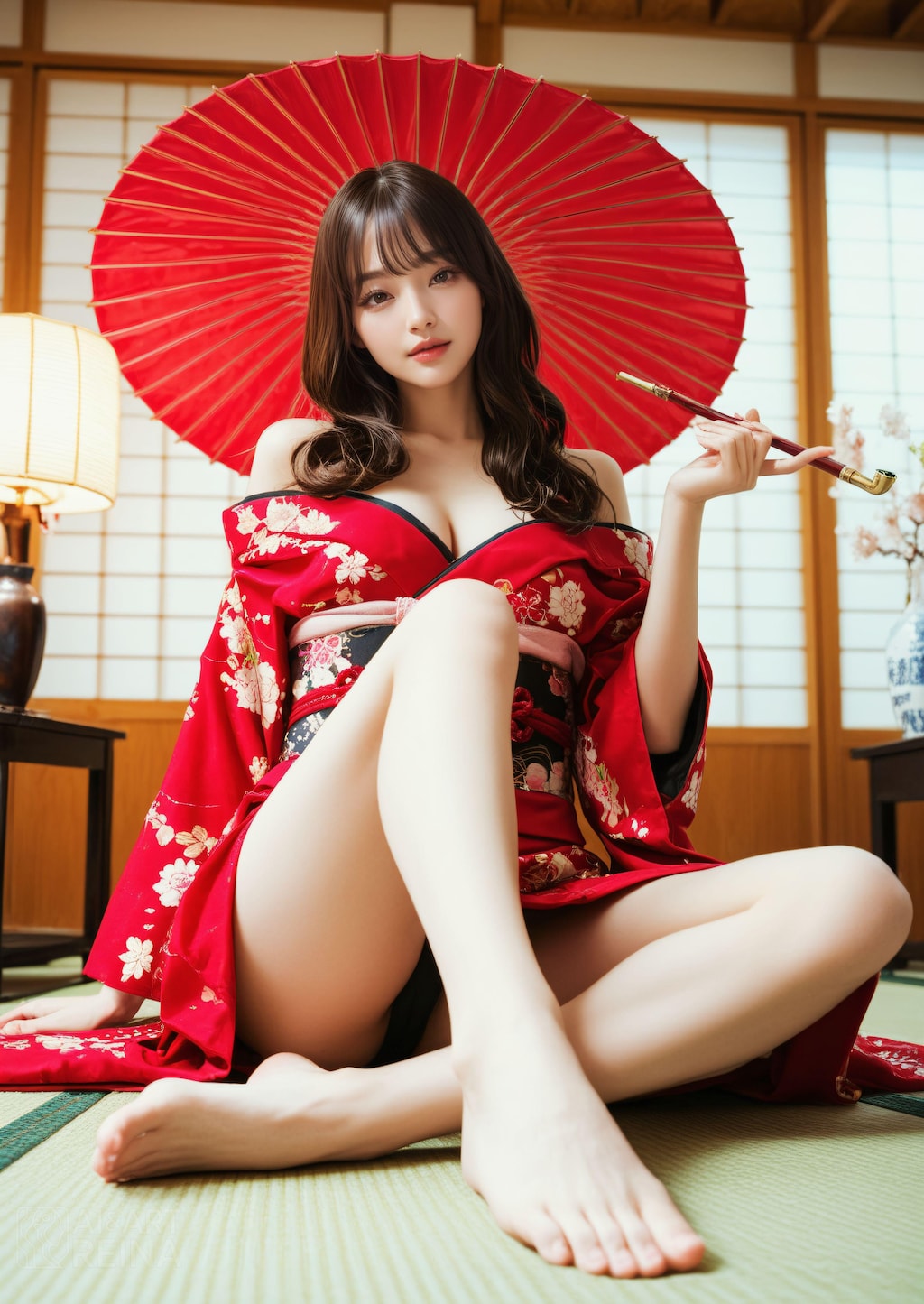 すみれ 畳 着物 座り姿勢 花魁