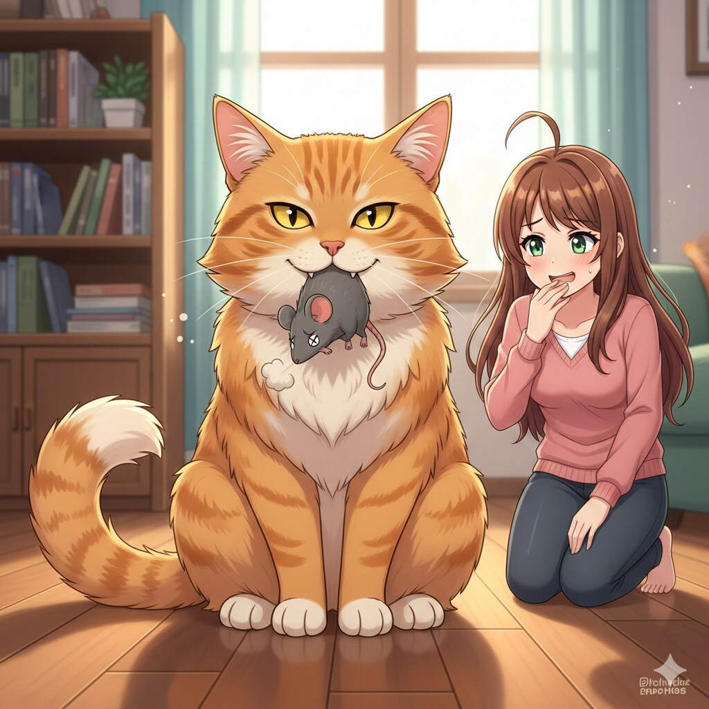 獲物を見せる猫