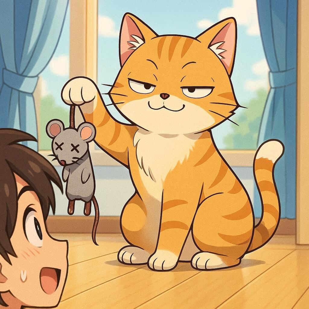 獲物を見せる猫