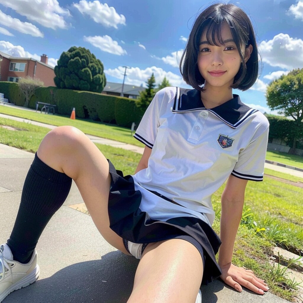 しゃがみセーラー服女子⑤
