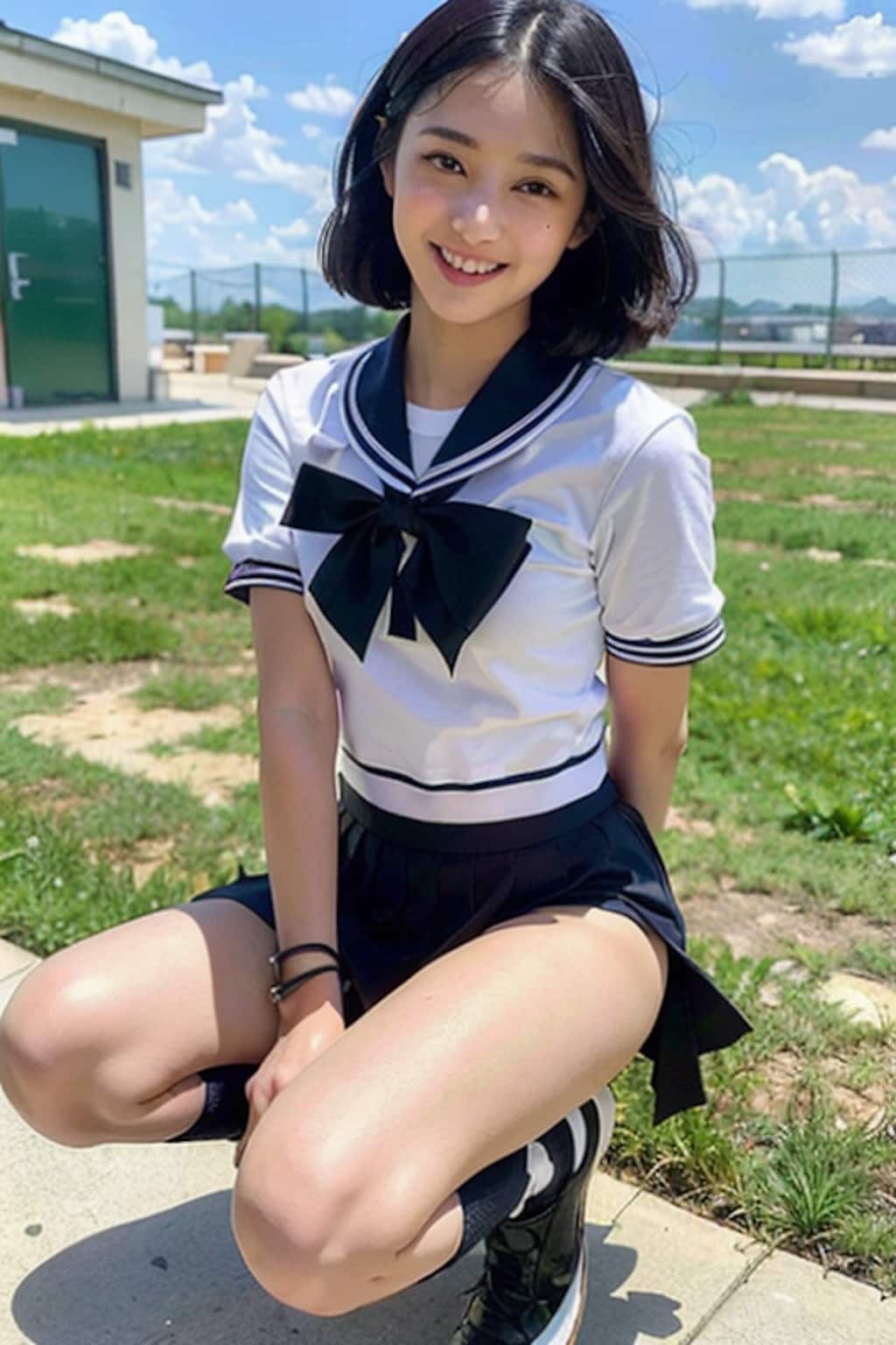 しゃがみセーラー服女子⑤
