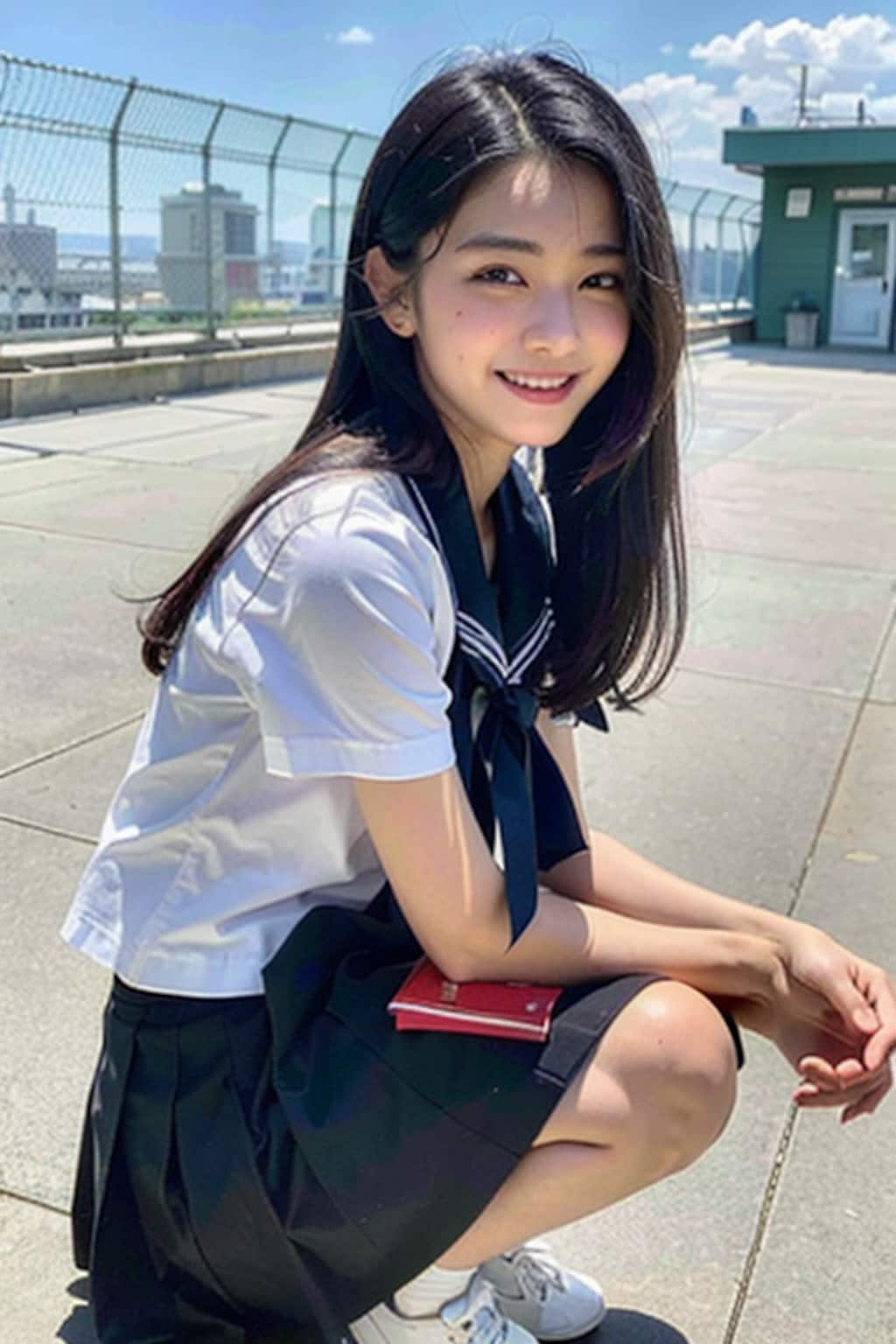 しゃがみセーラー服女子⑤