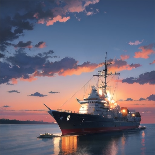 軍艦と夕暮れ | の人気AIイラスト・グラビア