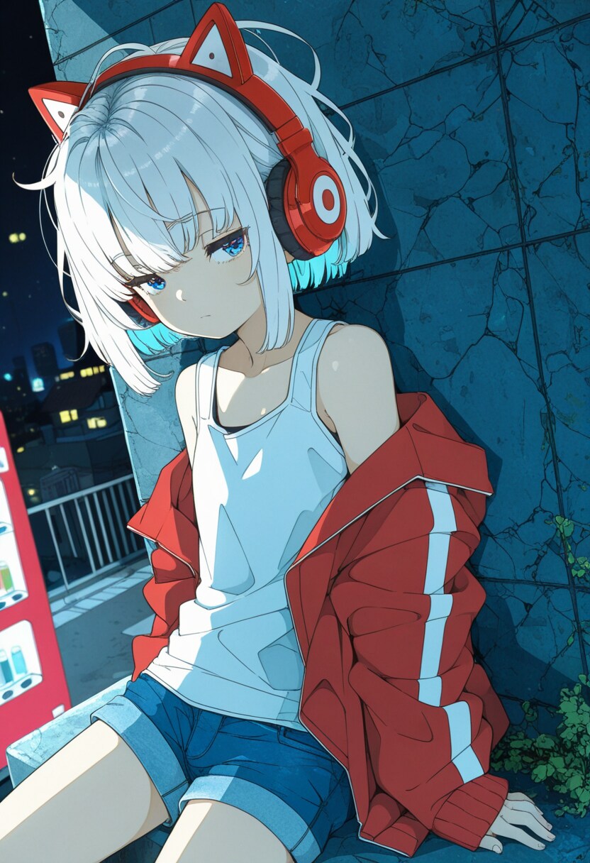 夜の街にいる猫耳ヘッドホンちゃん | の人気AIイラスト・グラビア