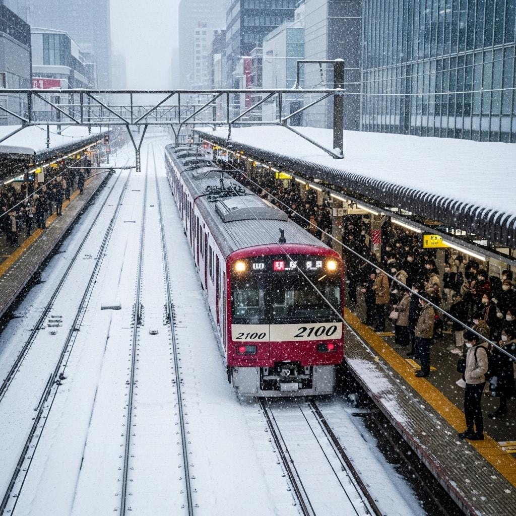 横浜駅の雪景色