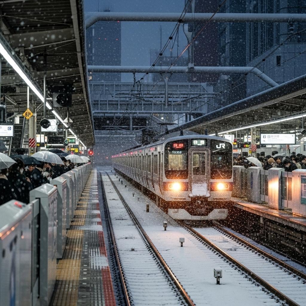 横浜駅の雪景色