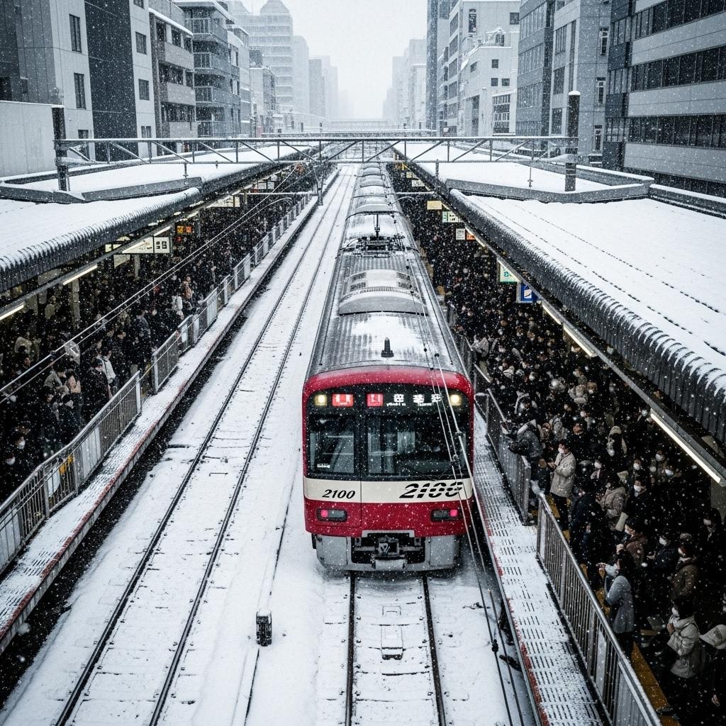 横浜駅の雪景色