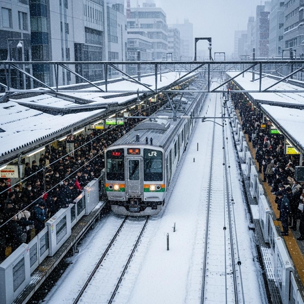横浜駅の雪景色