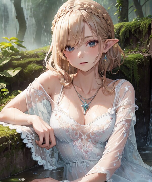 ずぶ濡れのエルフさん