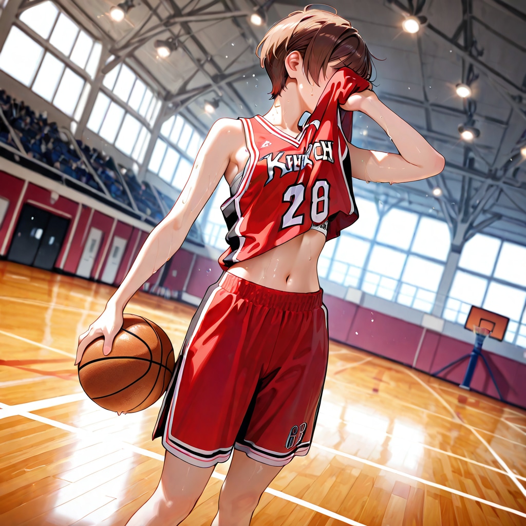 汗を拭うバスケ部女子