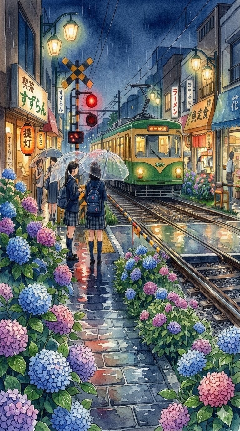 踏み切りの紫陽花 | の人気AIイラスト・グラビア