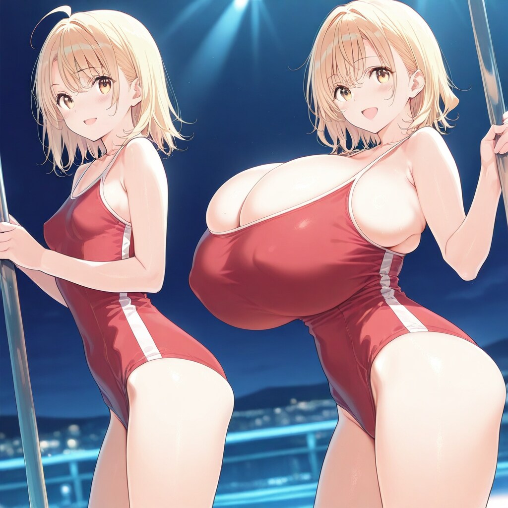 屋内プールで、黄島由衣ちゃんと、彼女と顔が似てる爆乳美女と出会った