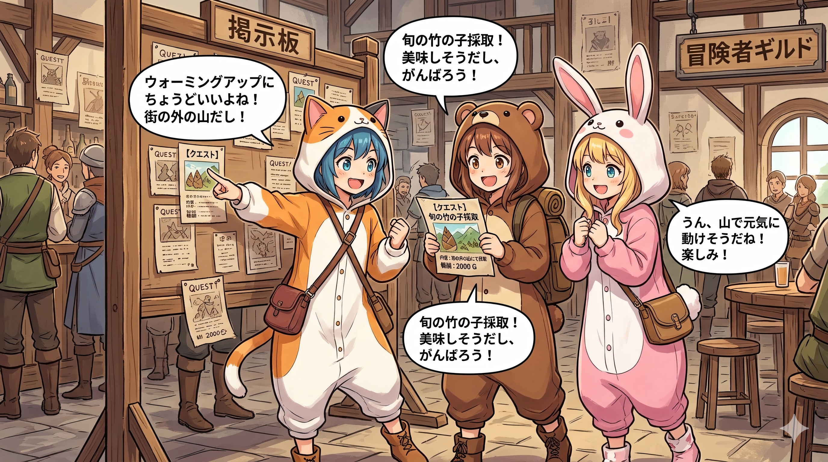 【All0509b】冒険者ギルドのクエスト掲示板で、旬の竹の子を採取するクエストを受けることにした。（NanoBanana2） | の人気AIイラスト・グラビア