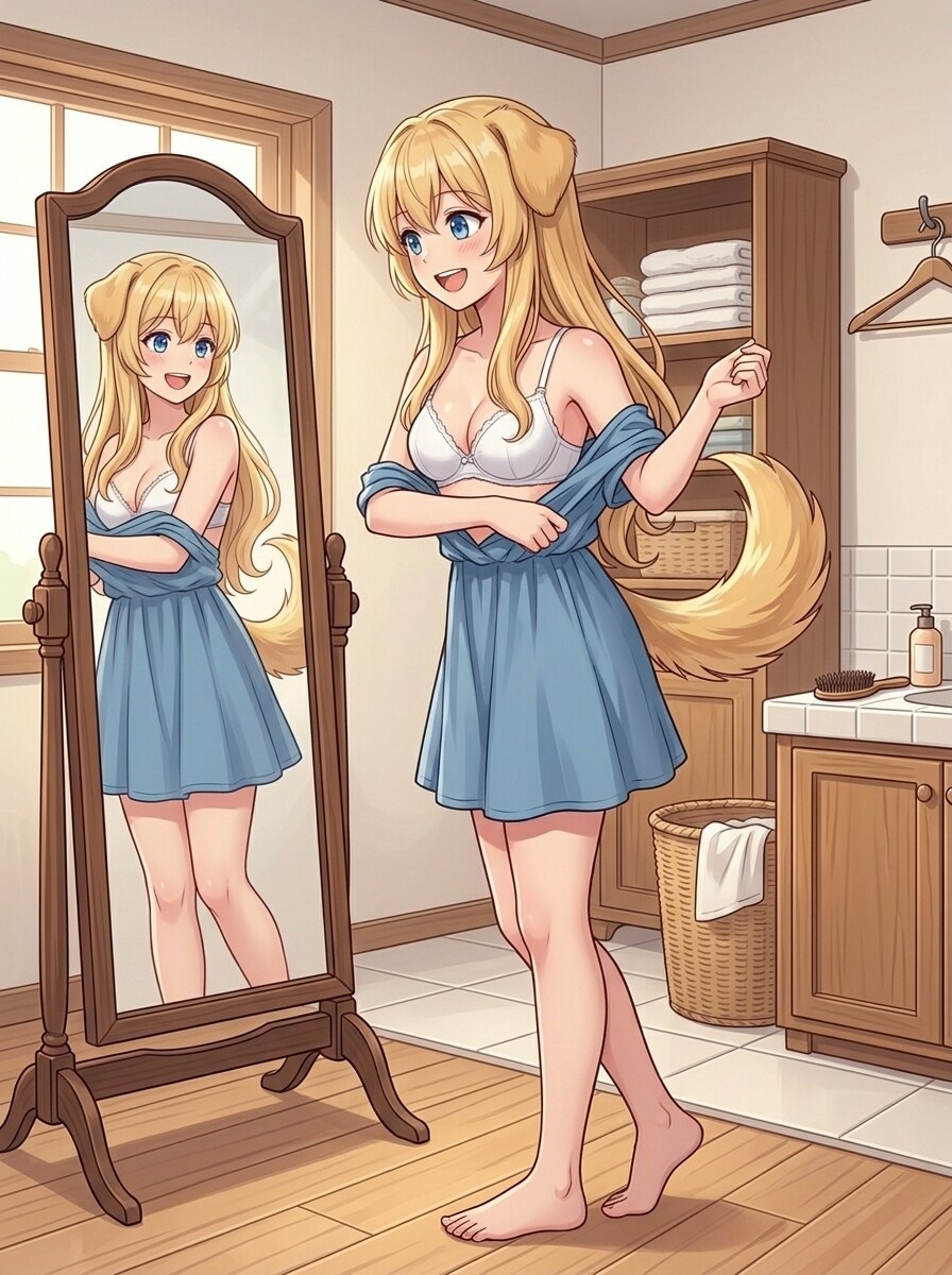 犬耳少女を風呂に入れる