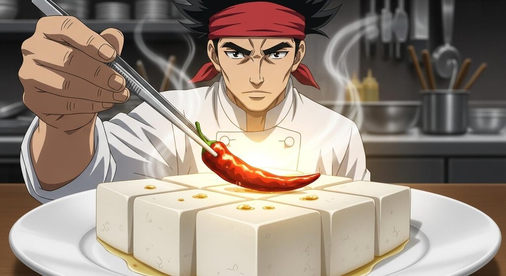 伝説の料理人が何かを乗せる