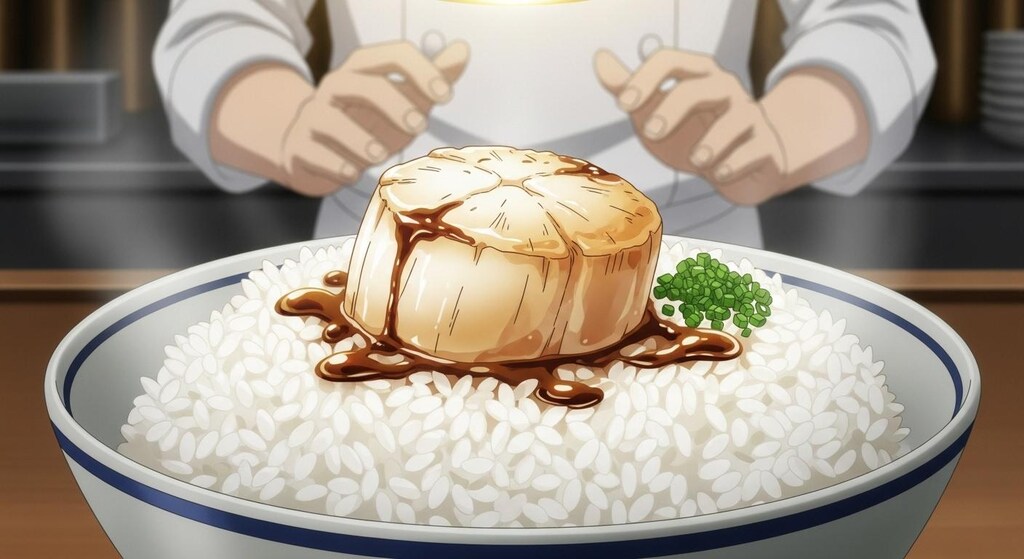 伝説の料理人が何かを乗せる