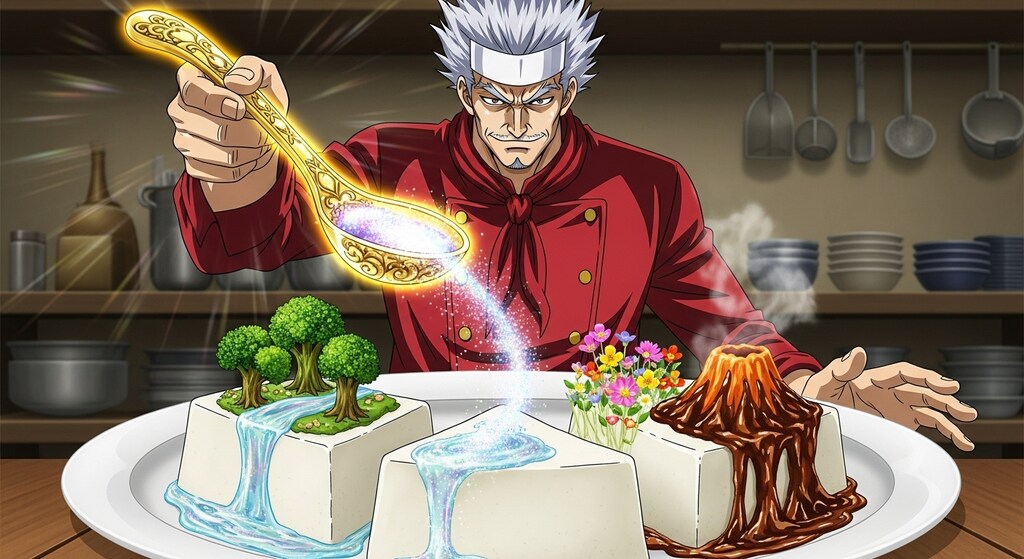 伝説の料理人が何かを乗せる