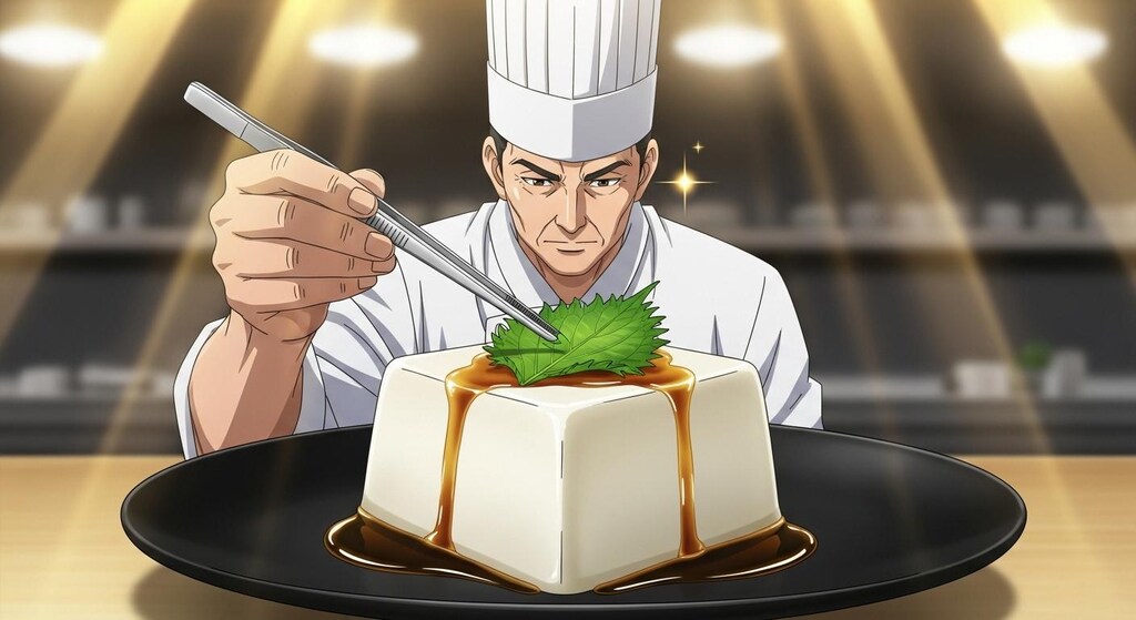 伝説の料理人が何かを乗せる