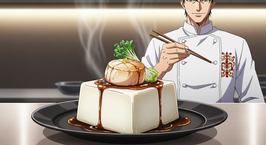 伝説の料理人が何かを乗せる