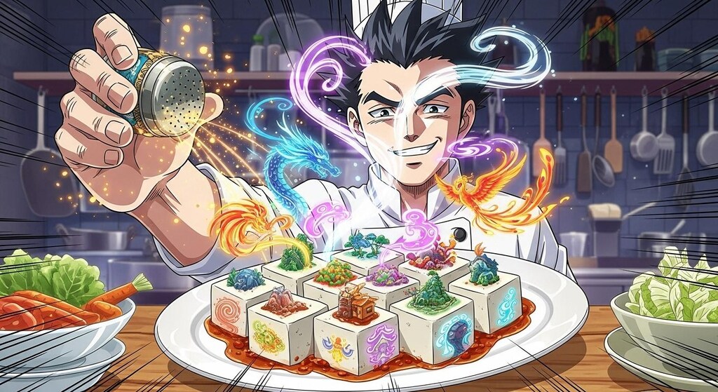 伝説の料理人が何かを乗せる