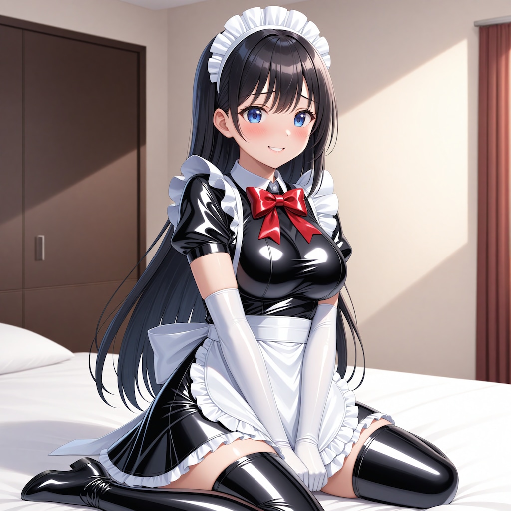 黒エナメルメイド長手袋サイハイソックス