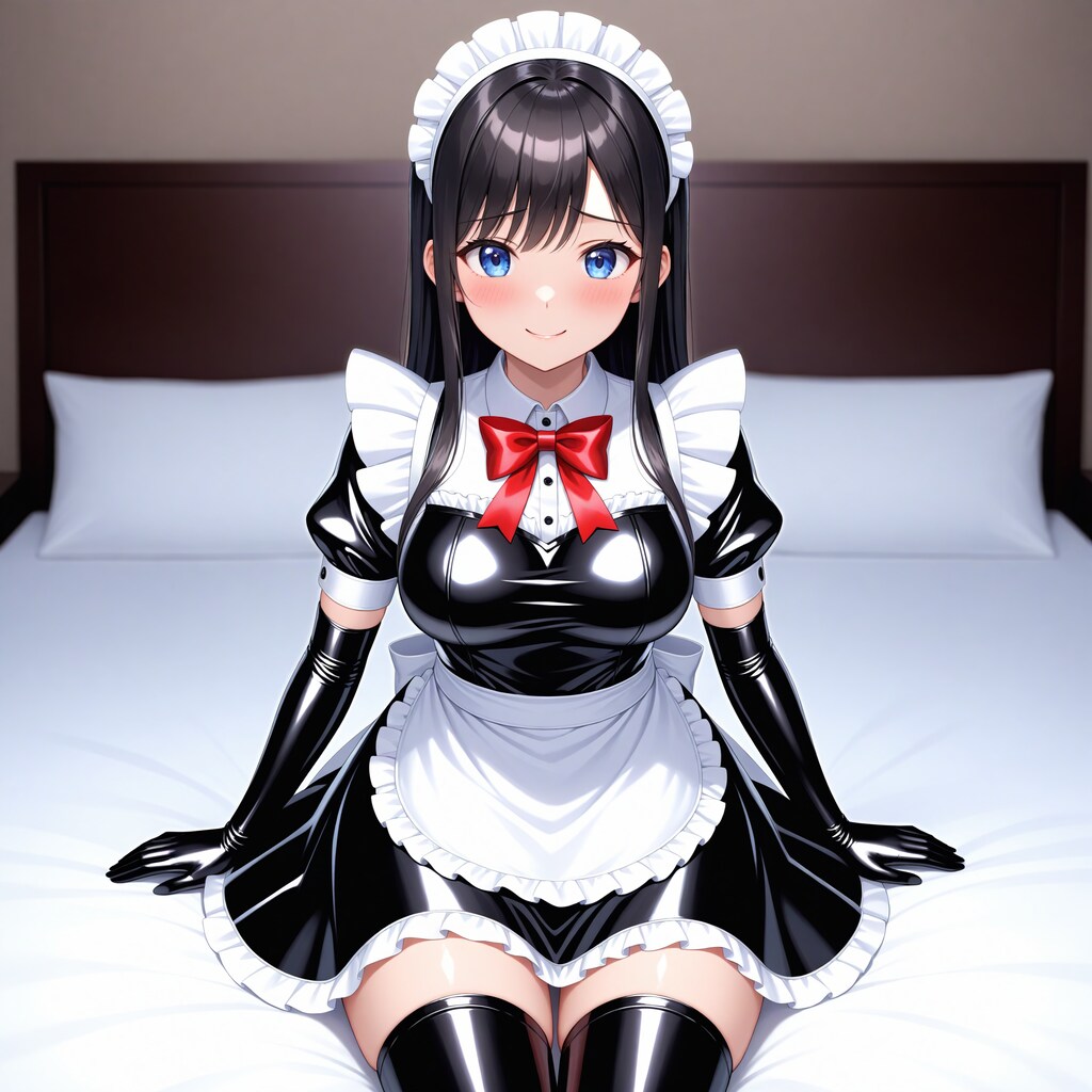 黒エナメルメイド長手袋サイハイソックス