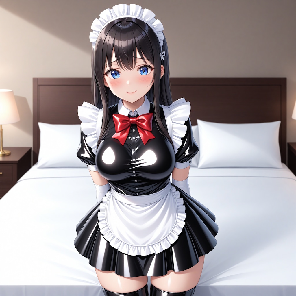 黒エナメルメイド長手袋サイハイソックス