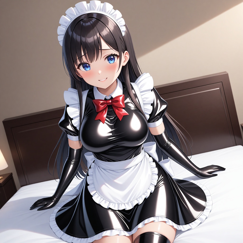 黒エナメルメイド長手袋サイハイソックス