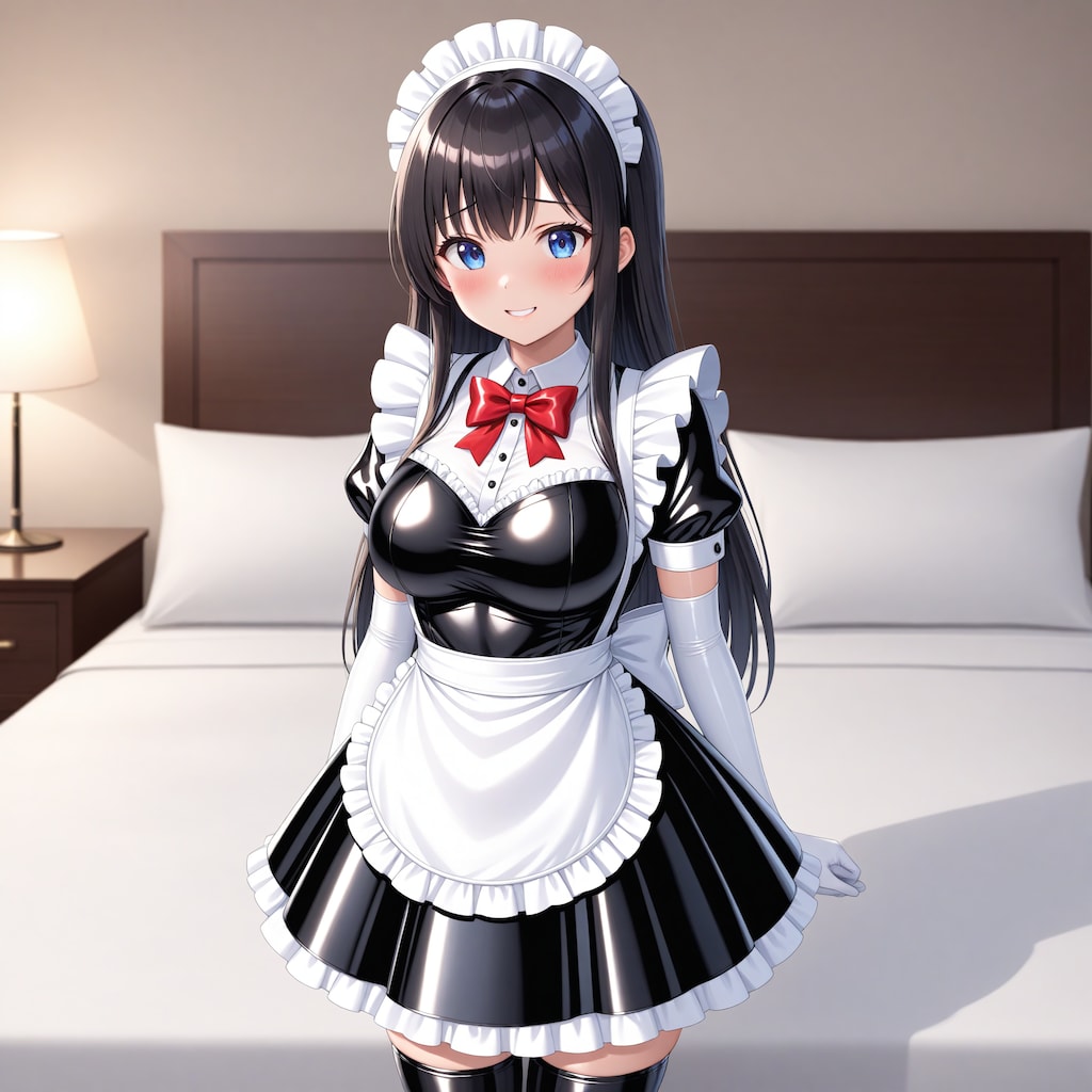 黒エナメルメイド長手袋サイハイソックス