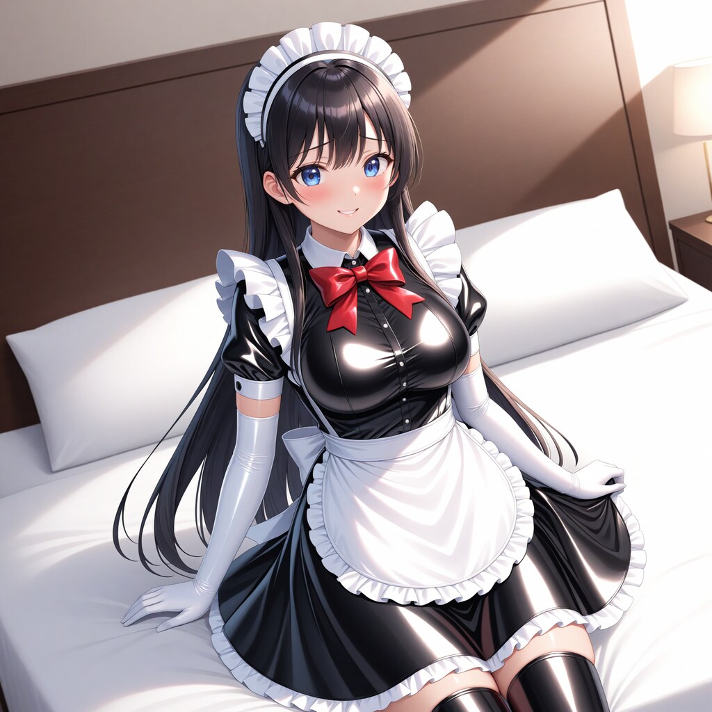 黒エナメルメイド長手袋サイハイソックス