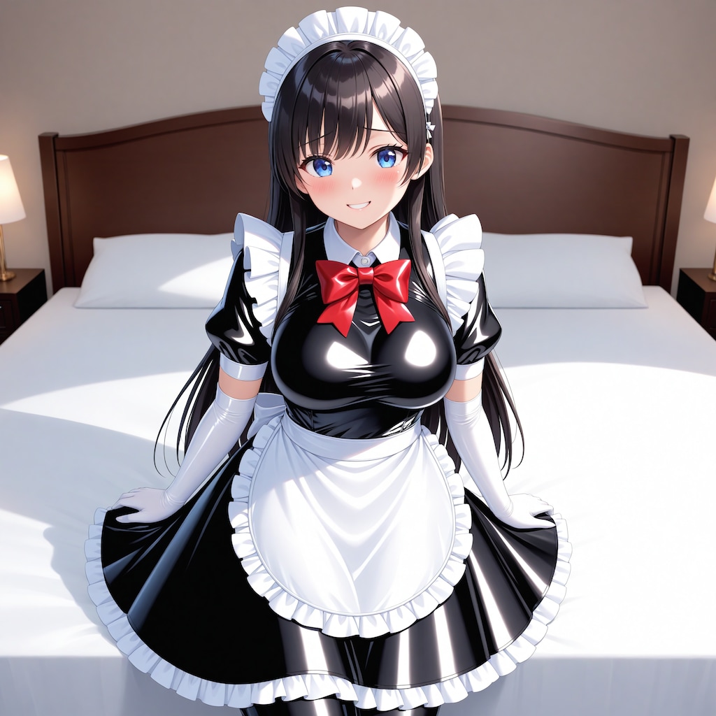 黒エナメルメイド長手袋サイハイソックス