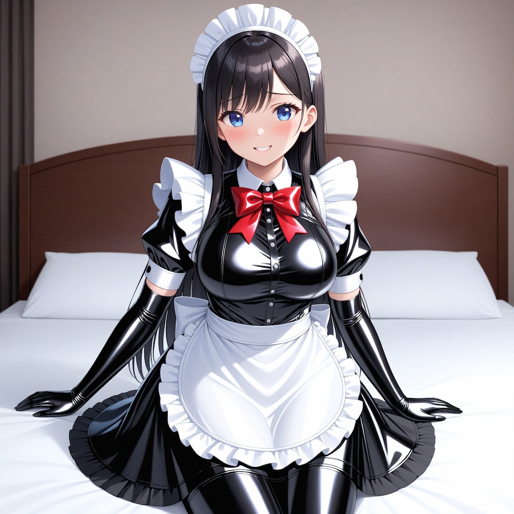 黒エナメルメイド長手袋サイハイソックス