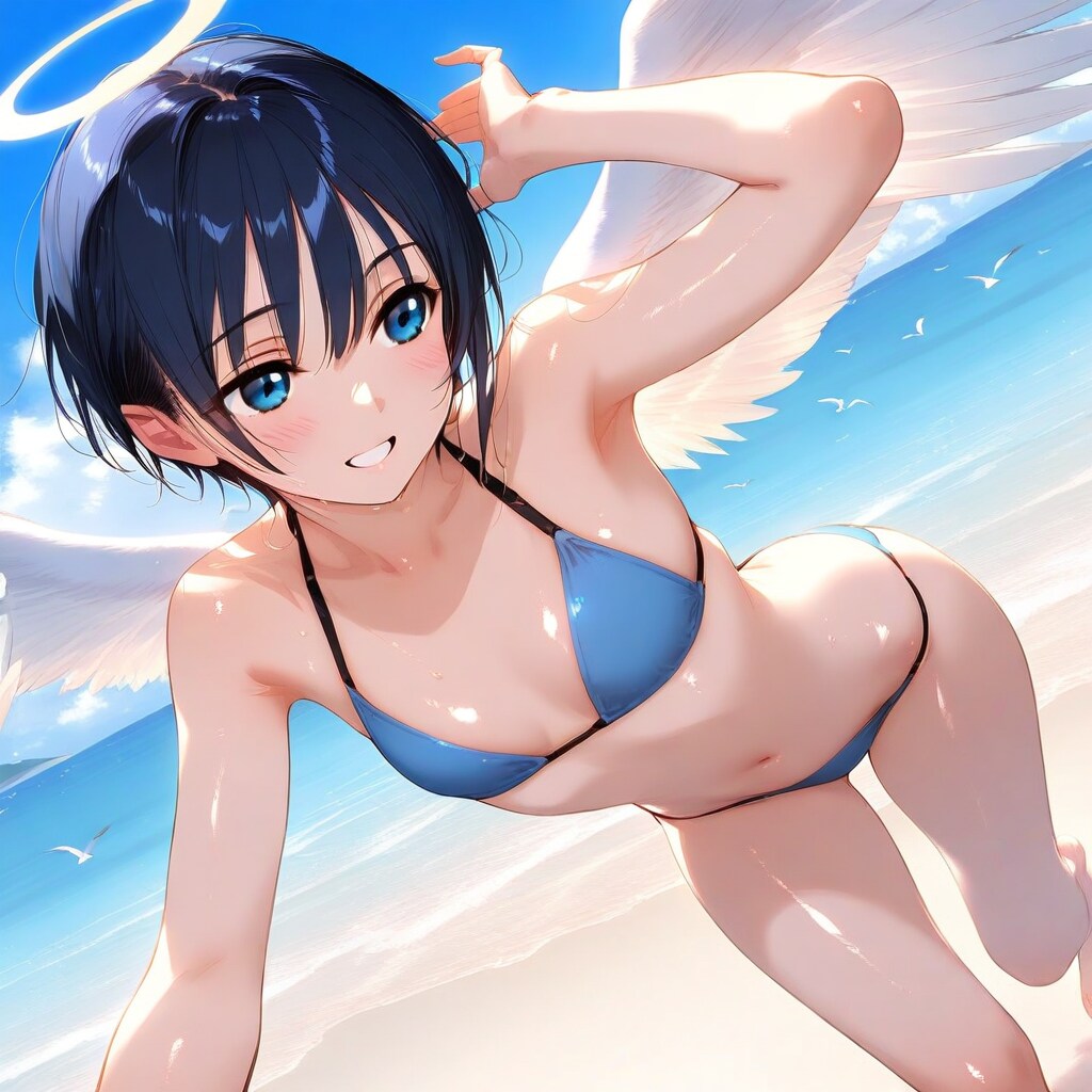 紐ビキニのボーイッシュ天使さん！