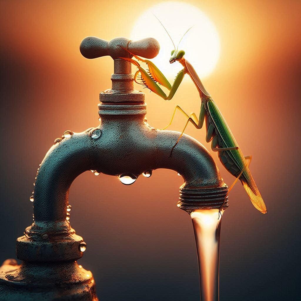 水道を守護るカマキリ