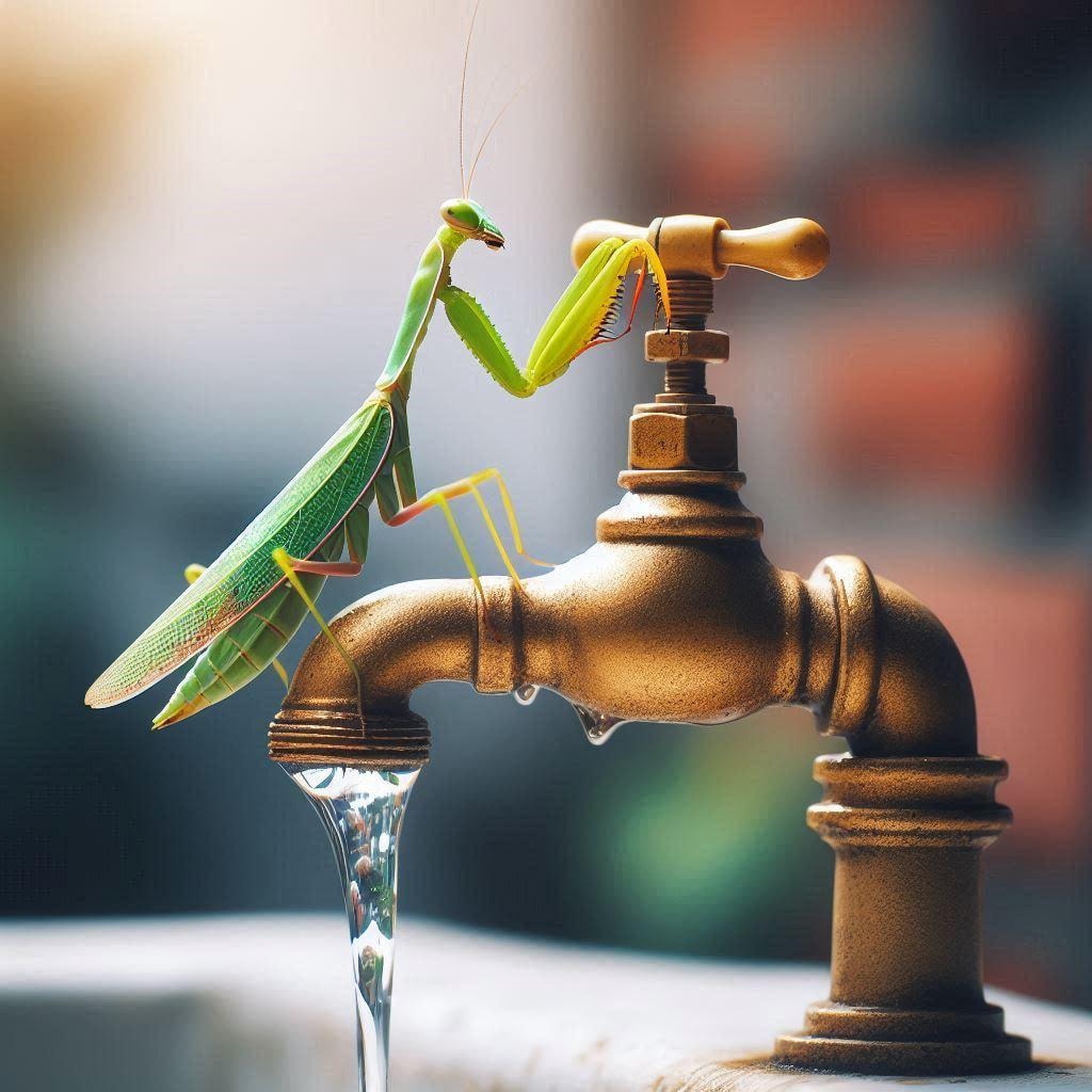 水道を守護るカマキリ
