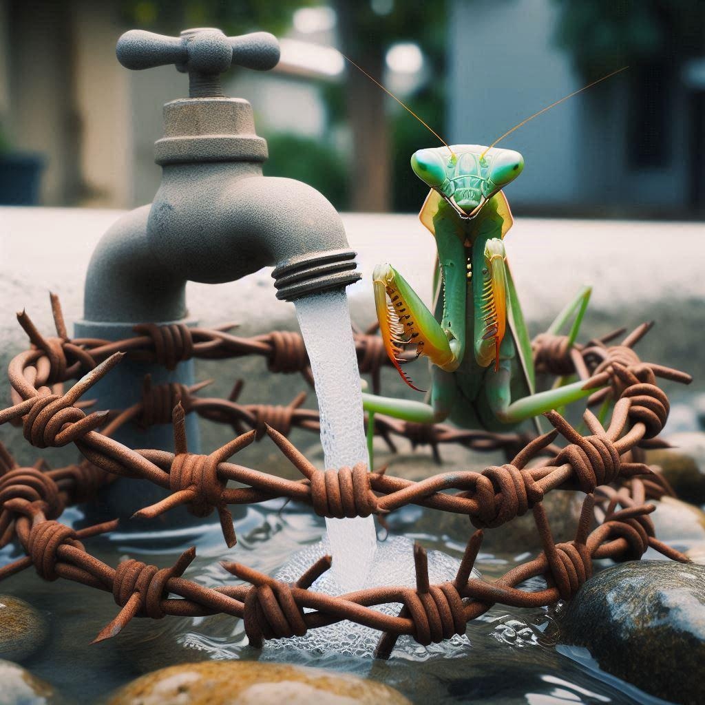 水道を守護るカマキリ