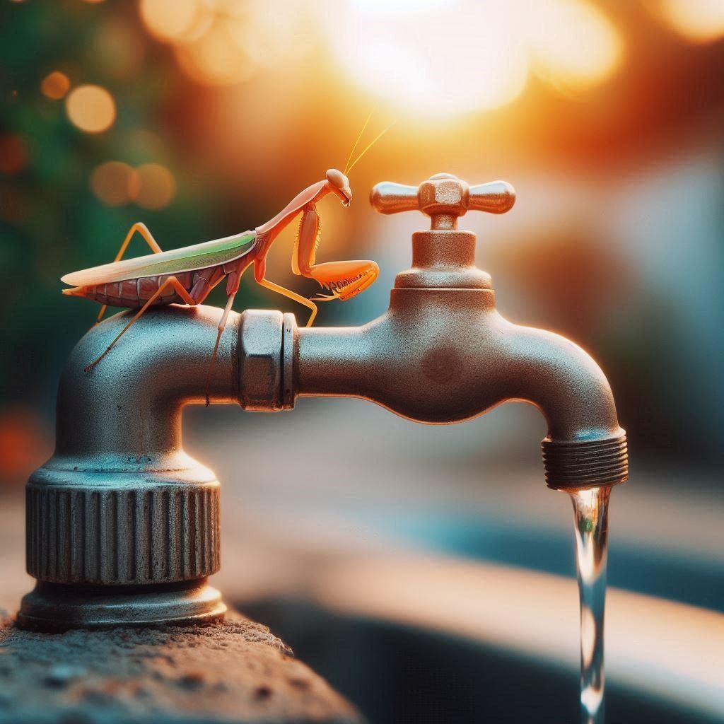 水道を守護るカマキリ