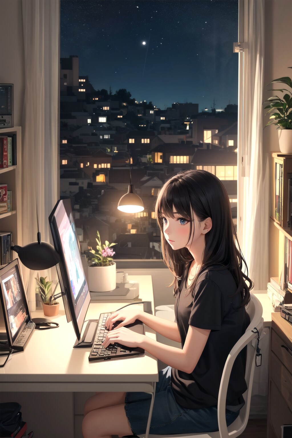 少女の日常。夕食を終え自室へと戻りパソコンでネットを見る。