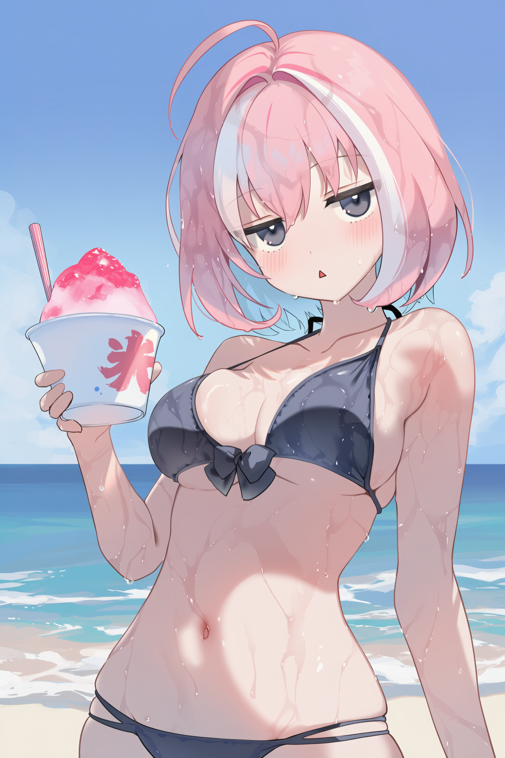海に来たピンク髪ちゃん