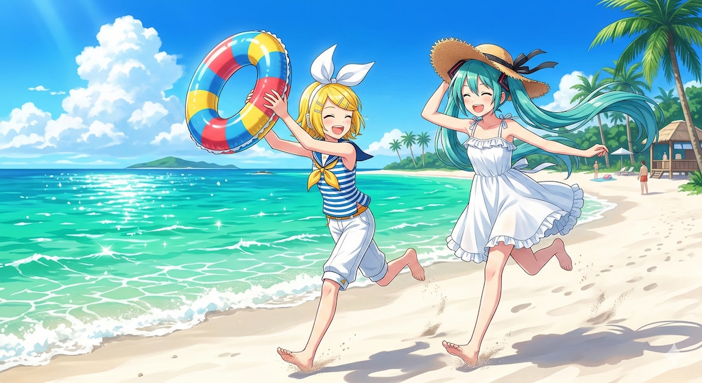 沖縄旅行する ミクさんとリンさん