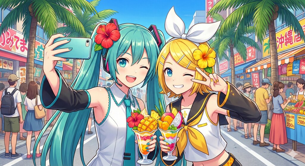 沖縄旅行する ミクさんとリンさん