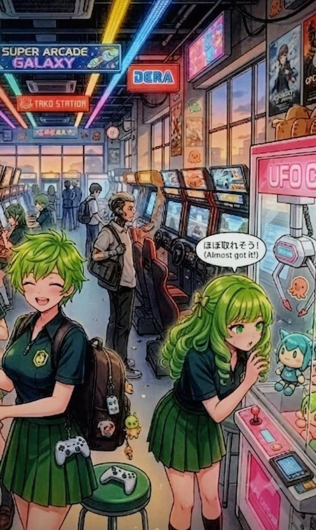 夕暮れ下校時にゲーセン誘うエルフと､一緒に遊びに行く友達🍏