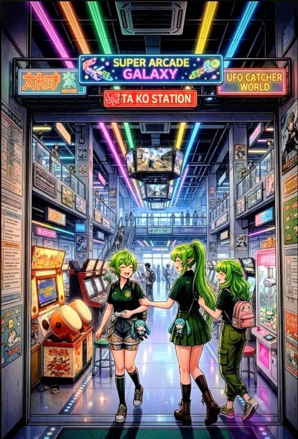 夕暮れ下校時にゲーセン誘うエルフと､一緒に遊びに行く友達🍏