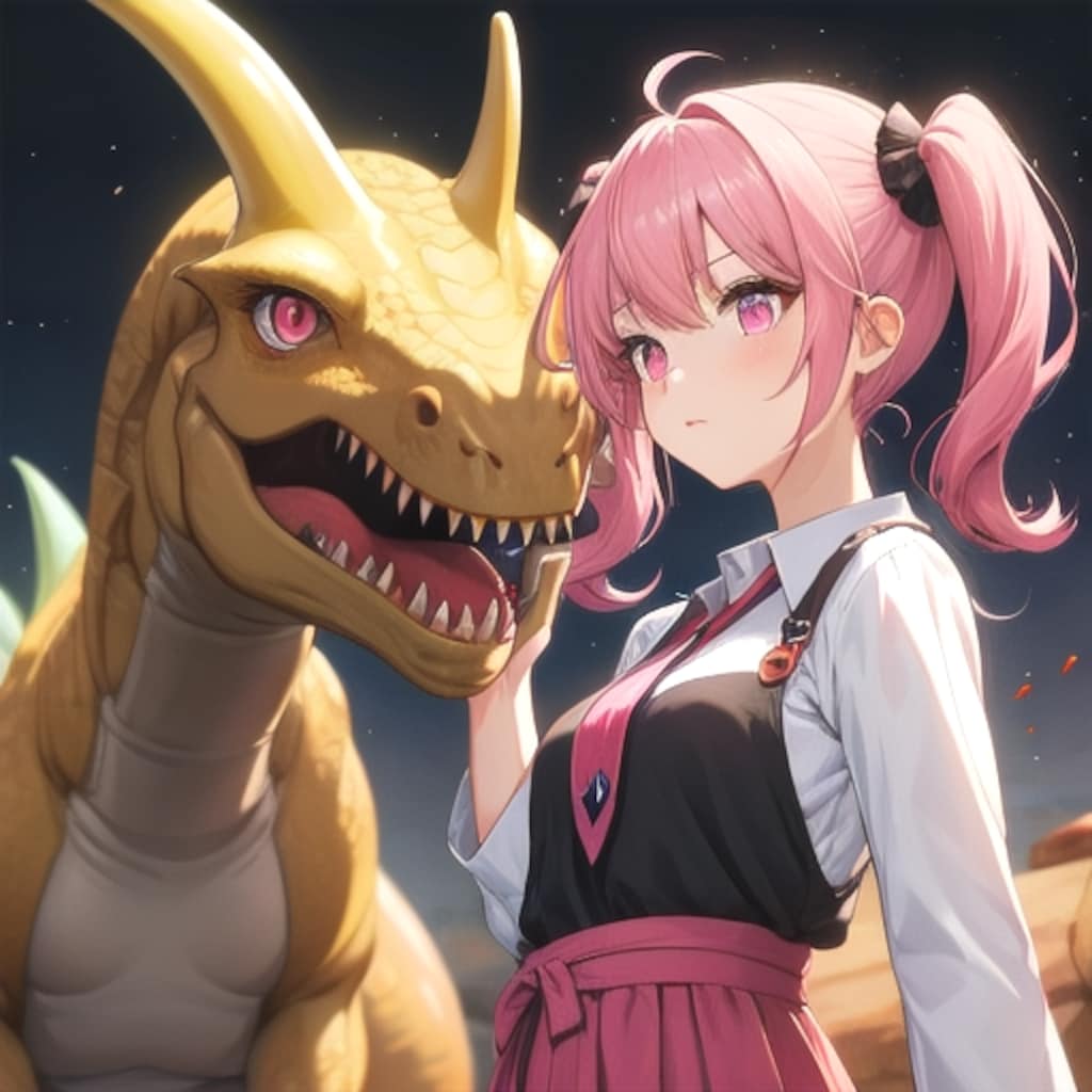 恐竜と夜宵ちゃんのツーショット