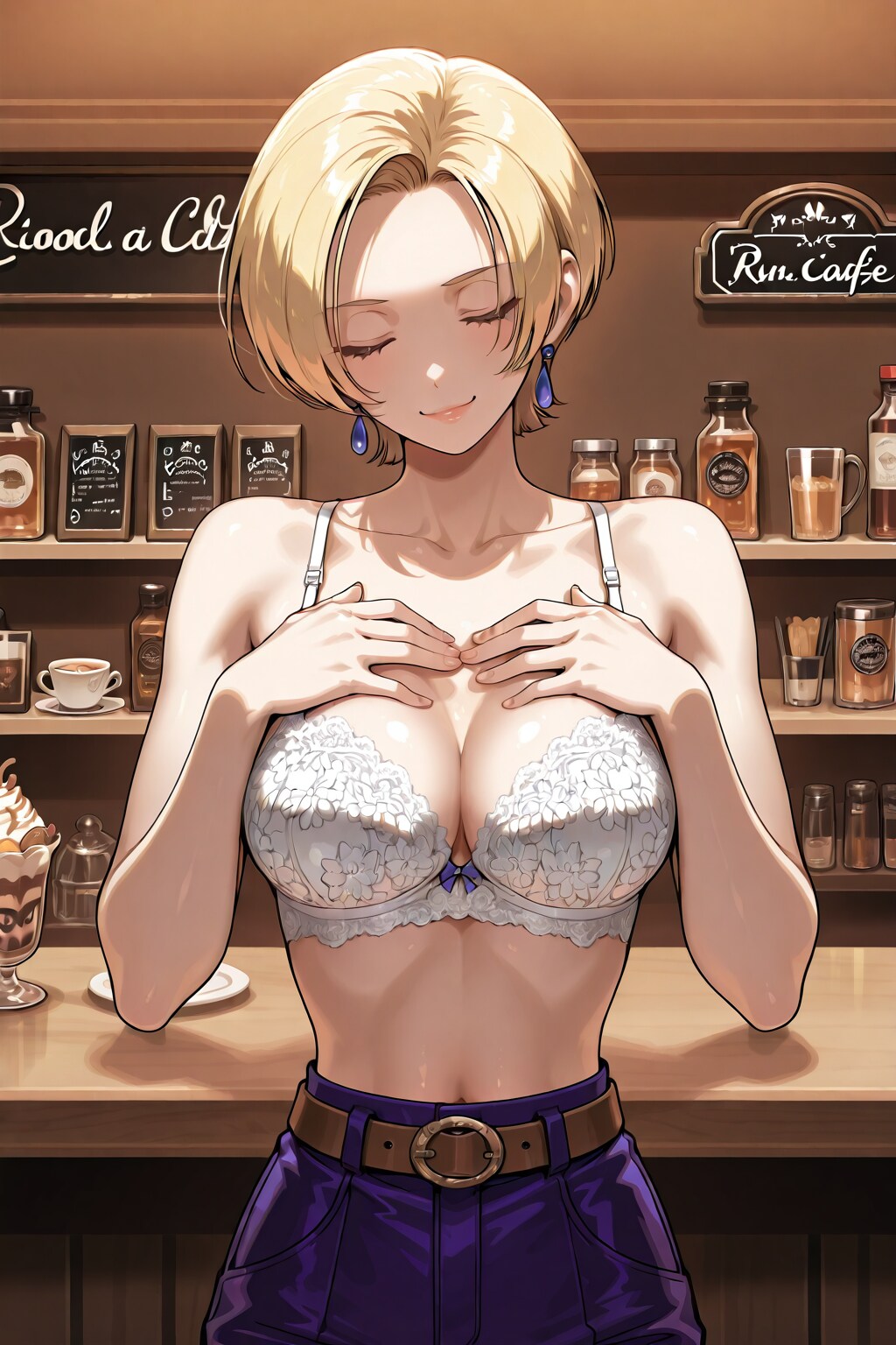 かっこかわいいカフェバーオーナージェシカ・ブレストンの純白レースブラ